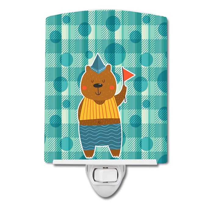 Caroline's Treasures BB6769CNL Celebration Bear Ceramic Night Light Compact, UL-Certified, Ideal for Bedroom, Bathroom, Nursery, Hallway, Kitchen, 6x4x3, Multicolor