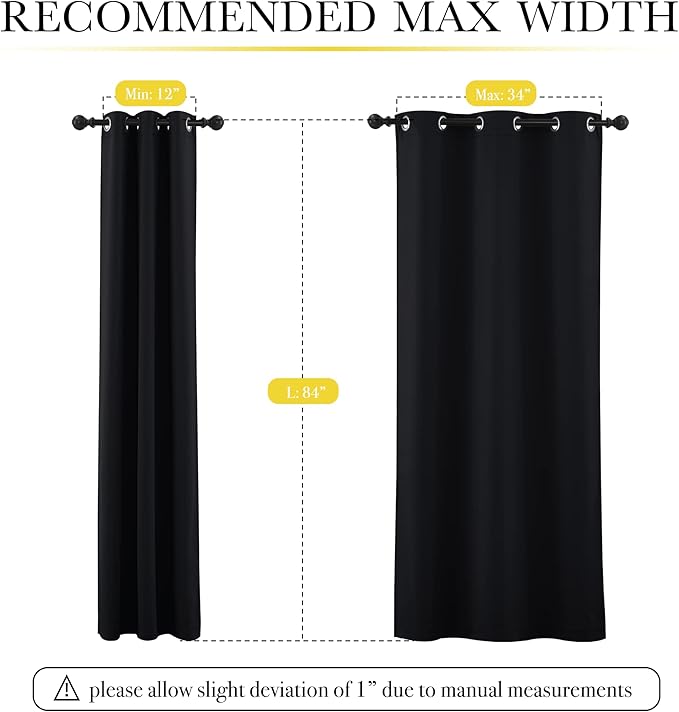 NICETOWN High-End Thermal Curtains, Full Blackout Cold Reducing Curtains 84 Inches Long for Dining Room, Soundproof Window Treatment Drapes for Hall Room, Black, 42" Wide Per Panel, Set of 2 Panels
