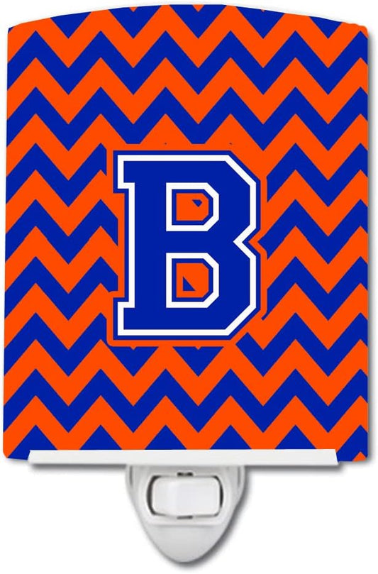 Caroline's Treasures CJ1044-BCNL Letter B Chevron Orange and Blue Ceramic Night Light Compact, UL-Certified, Ideal for Bedroom, Bathroom, Nursery, Hallway, Kitchen, 6x4x3, Multicolor