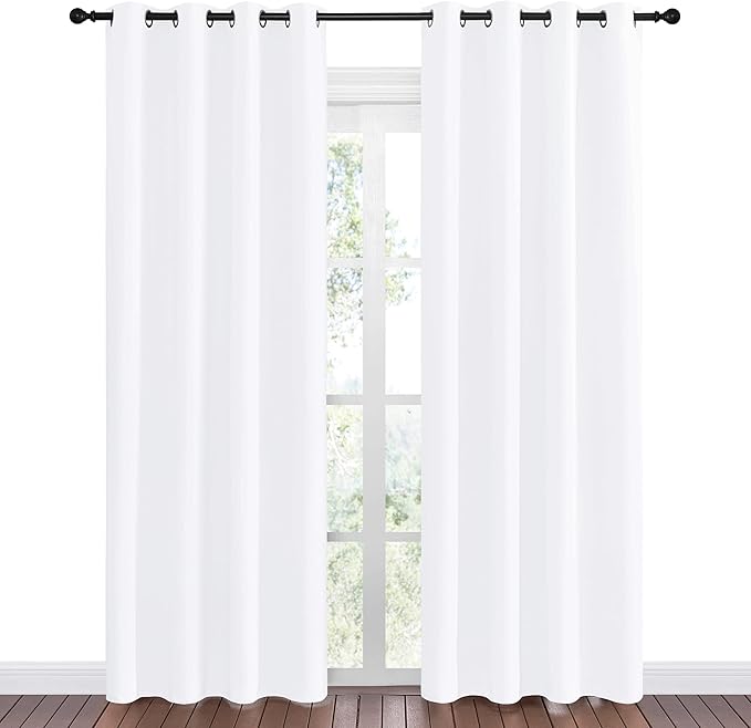 NICETOWN Window Curtains 86 inches Long - (Pure White) 55 by 86 inches, 1 Pair, 50% Light Blocking Grommet Drapes/Draperies for Living Room