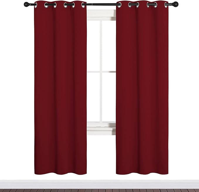 NICETOWN Christmas Window Curtains Blackout Drapes, Thermal Insulated Christmas Decorative Blackout Curtains/Draperies for Laundry Room (Burgundy Red, One Pair, 34 by 72-inch)