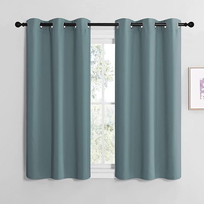 NICETOWN Modern Blackout Curtains Noise Reducing, Thermal Insulated and Privacy Room Darkening Drape Panels for Boy's Guest Room Door Small Short Window (Greyish Blue, 2 Panels, W42 x L48 -Inch)