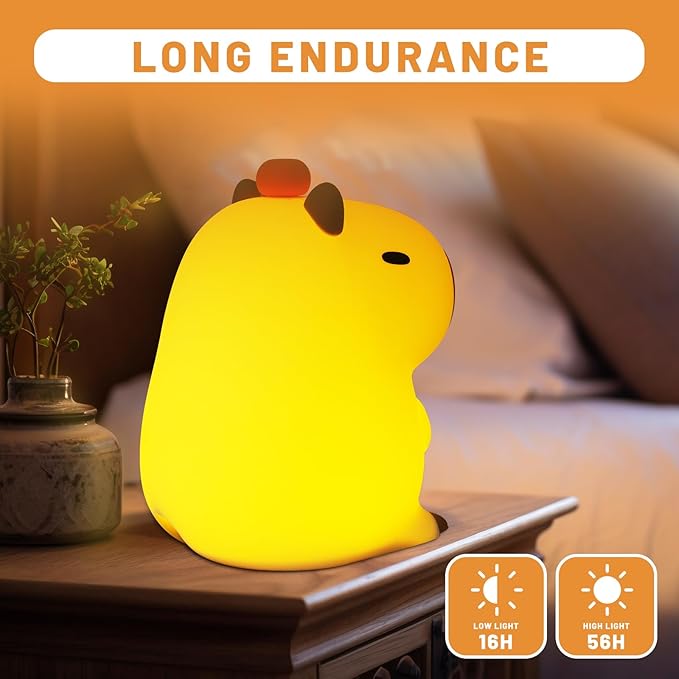 Night Light for Kids, Cute Capybara Silicone Night Lamp with 20min Timing Device, Rechargeable Lamps Touch Control Lamp, Tap Control, for Girls and Boys