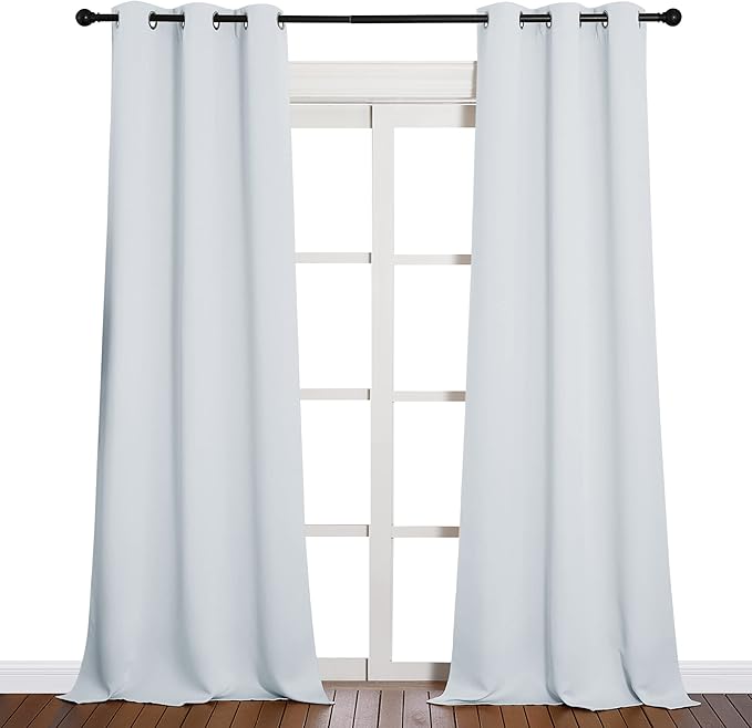 NICETOWN Room Darkening Long Curtains - Window Treatment Thermal Insulated Grommet Long Drapes for Living Room (2 Panels, 42 by 90, Greyish White)
