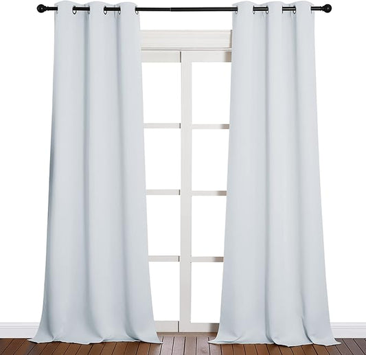 NICETOWN Room Darkening Long Curtains - Window Treatment Thermal Insulated Grommet Long Drapes for Living Room (2 Panels, 42 by 90, Greyish White)