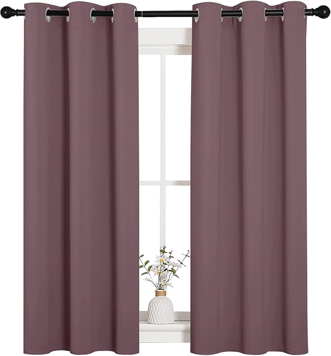 NICETOWN Window Curtain Panels, Dry Rose, 1 Pair, 34 by 54-inch, Thermal Insulated Solid Grommet Blackout Draperies/Drapes for Basement