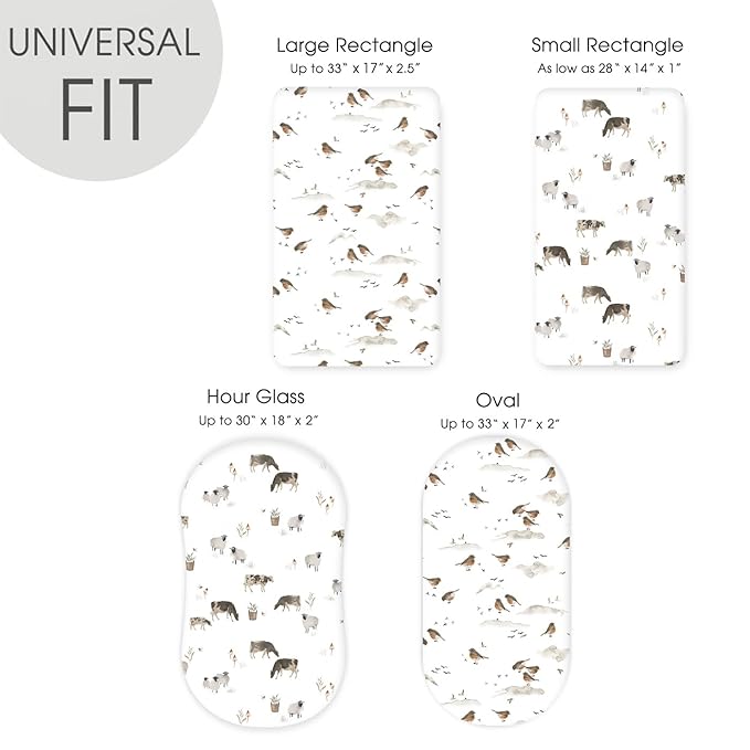 GRSSDER Stretchy Ultra Soft Bassinet Mattress Sheets 2 Pack, Universal Fitted for Baby Cradle Moses Basket Oval Rectangle Standard Pad Safe and Snug, Cute Animal Print Bassinet Sheet for Boys