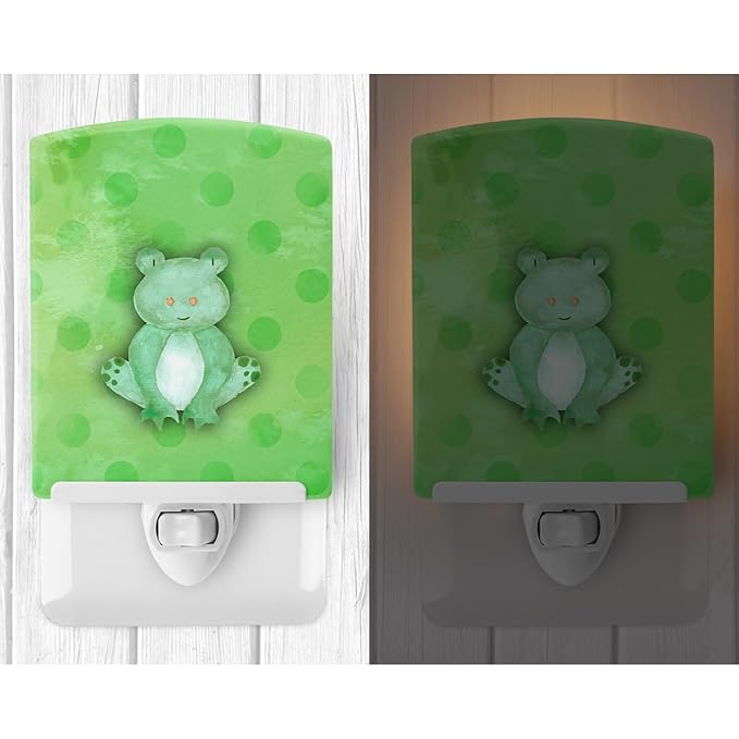 Caroline's Treasures BB7388CNL Polkadot Frog Watercolor Ceramic Night Light Compact, UL-Certified, Ideal for Bedroom, Bathroom, Nursery, Hallway, Kitchen, 6x4x3, Multicolor