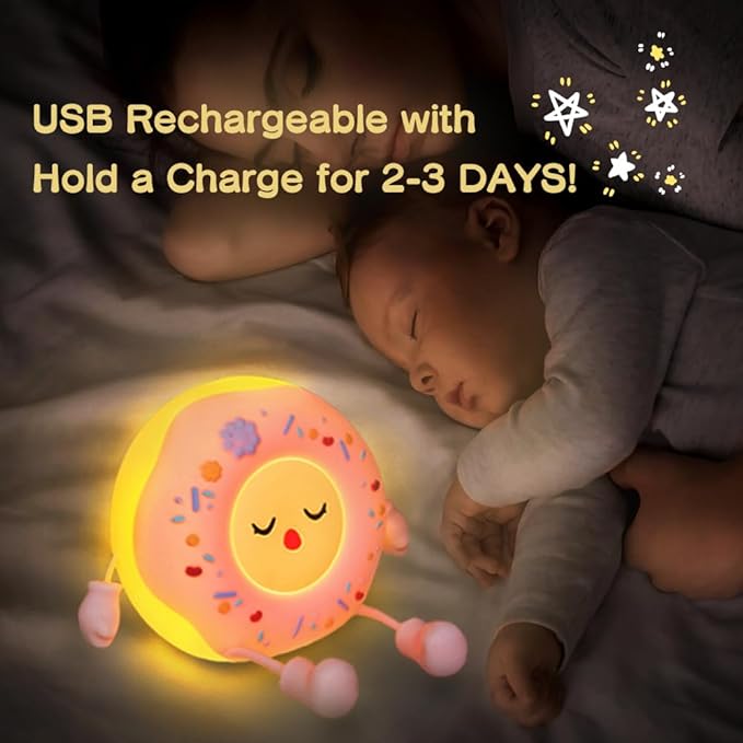 Donut Lamp Donut Night Light - Silicone Nursery LED Night Light Gift for Boys Girls, Rechargeable Cute Night Light for Kid Room Decor - Pink