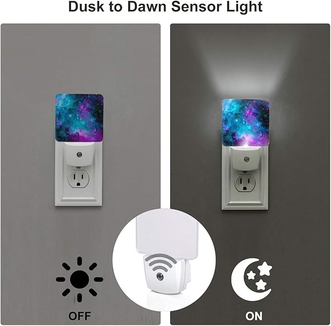 Galaxy Night Light for Kids Boys Plug into Wall Led Nightlight with Dusk to Dawn Sensor Compact Lamp Bedroom Bathroom Nursery Hallway Stairs Kitchen Home Decor