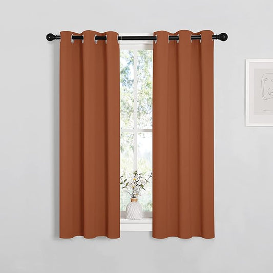 NICETOWN Halloween Burnt Orange Window Curtains Blackout Drapes, Thermal Insulated Solid Grommet Blackout Curtains/Draperies for Living Room (1 Pair, 29 by 45 inches)
