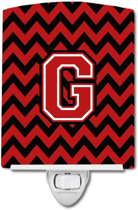 Caroline's Treasures CJ1047-GCNL Letter G Chevron Black and Red Ceramic Night Light Compact, UL-Certified, Ideal for Bedroom, Bathroom, Nursery, Hallway, Kitchen, 6x4x3, Multicolor