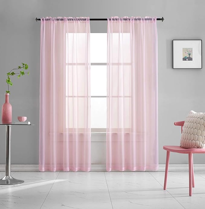 Baby Pink Sheer Curtains 72 Inch Translucent Solid Color Voile Window Treatment Rod Pocket Baby Pink Sheer Curtain for Bedroom Girls Living Room Pink Sheer Curtains Cheap 52x72