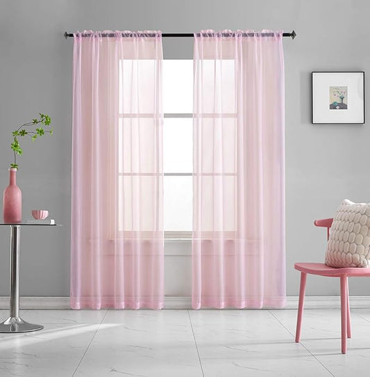 Baby Pink Sheer Curtains 95 Inches Long 2 Panels for Girls Room/Infant Room/Bedroom/Living Room/Cute Decoration Translucent Kawaii Window Treatment Rod Pocket Pink Curtains 52x95