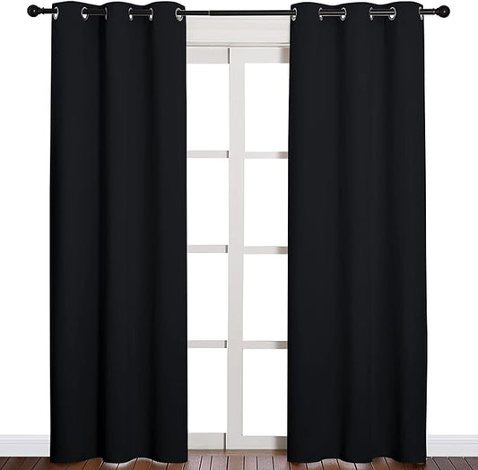 NICETOWN Halloween Thermal Insulated Black Blackout Curtains/Drapes 84 inches Length 2 Panels Set for Living Room, 42 inches Wide, Privacy Sound Reducing Room Darkening Draperies Window Treatment