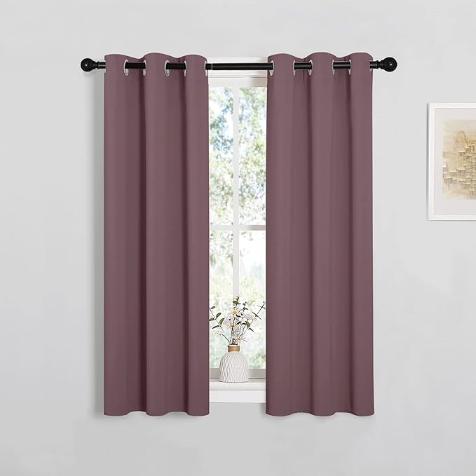 NICETOWN Bedroom Curtain Panels Blackout Draperies, 1 Pair, 29 by 45 inches, Dry Rose, Thermal Insulated Solid Grommet Blackout Curtains/Drapes