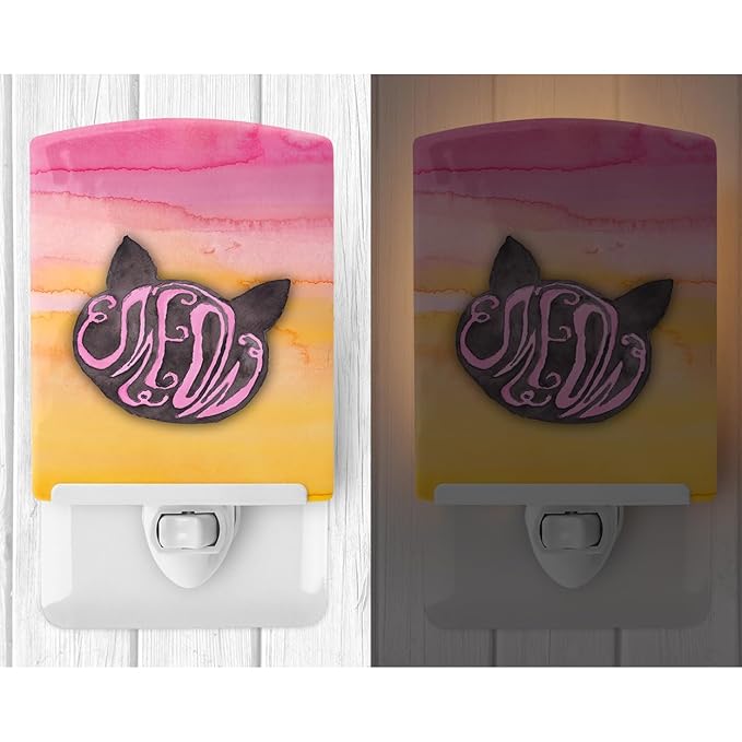 Caroline's Treasures BB7358CNL Cat Face Meow Watercolor Ceramic Night Light Compact, UL-Certified, Ideal for Bedroom, Bathroom, Nursery, Hallway, Kitchen, 6x4x3, Multicolor