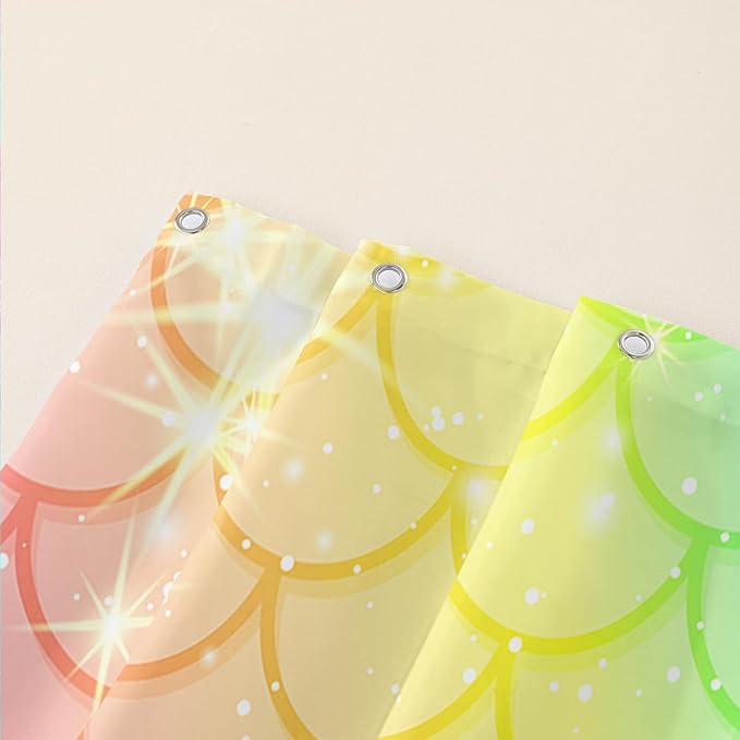 AILONEN Mermaid Scale Shower Curtain,Rainbow Mermaid Scale Bath Curtain Gifts for Girls,Polyester Waterproof for Bathroom with 12 Plastic Hooks 48" W*72" H