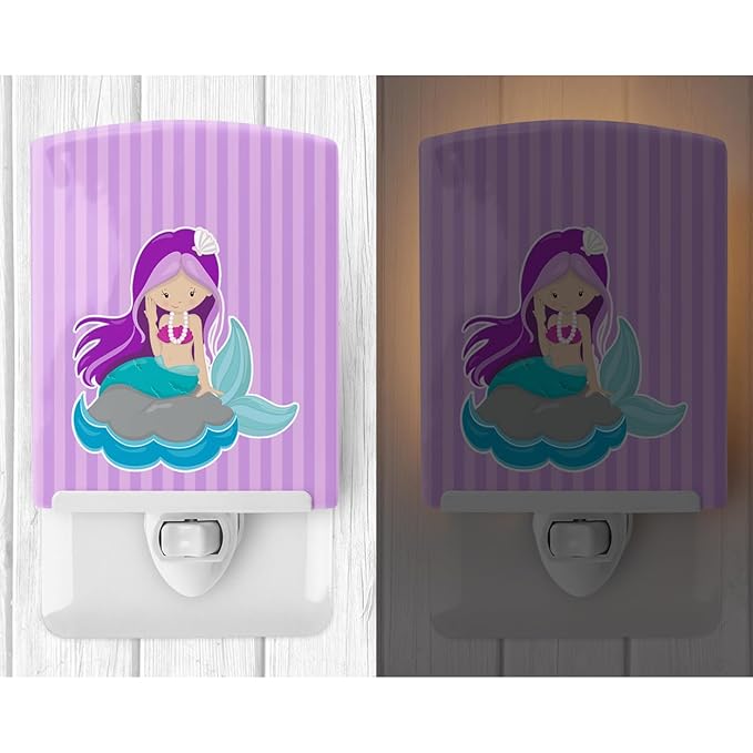 Caroline's Treasures BB8831CNL Beach Mermaid Purple Hair #3 Ceramic Night Light Compact, UL-Certified, Ideal for Bedroom, Bathroom, Nursery, Hallway, Kitchen, 6x4x3, Multicolor