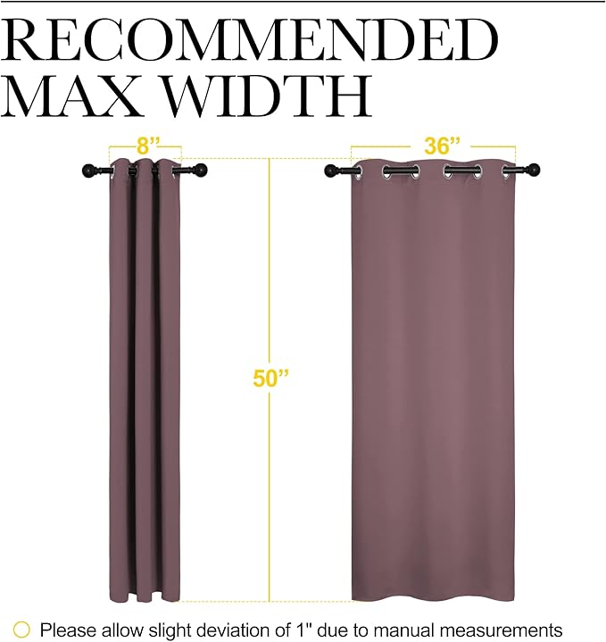 NICETOWN Dry Rose Room Darkening Curtains for Kitchen, Set of 2, 42 inches Wide by 50 inches Long, Window Treatment Thermal Insulated Solid Grommet Room Darkening Curtains/Drapes for Bedroom