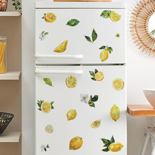 Lemon Wall Decals Fruit Lemon Wall Stickers Peel and Stick Wall Art Decals for Kitchen Cabinet Window Country Restaurant Dining Room Refrigerator Decor