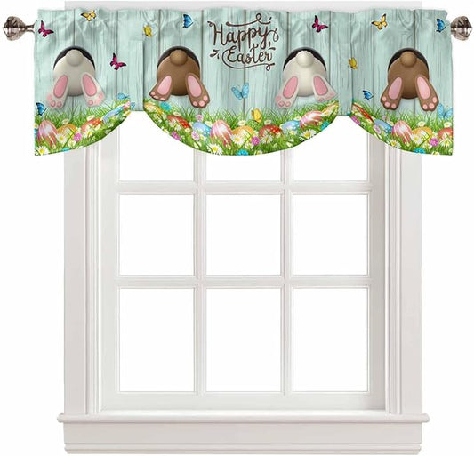 Spring Easter Blackout Tie Up Valance Curtains for Kitchen Windows Funny Bunny Tails Rabbit Window Toppers Balloon Shades for Living Room/Bathroom/Bedroom,1 Panel, 60" X 18",Floral Farmhouse