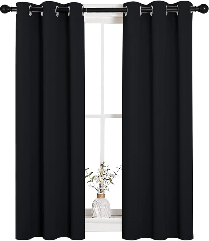 NICETOWN Halloween Cafe Blackout Curtains and Drapes for Shack, 2 Panels, 29 inches Wide by 40 inches Long,Black, Solid Thermal Insulated Grommet Blackout Drapery Panels for Window