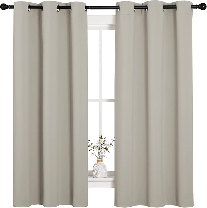 NICETOWN Natural Blackout Curtains for Bedroom (1 Pair, 42 x 63 inches), Farmhouse Thermal Insulated Room Darkening Drapes for Windows