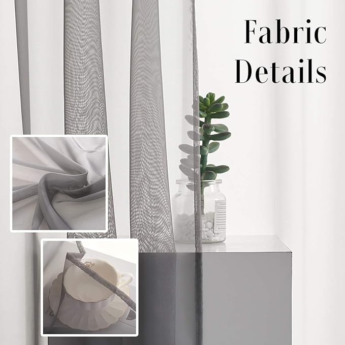 Gray Sheer Voile Curtains 72 Inches long Translucent Solid Color 2 Panels Rod Pocket Grey Sheer Drapes 72 Inch Length for Bedroom Living Room 2 Panels 52x72