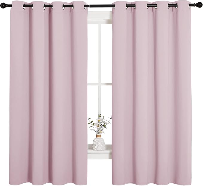 NICETOWN Blackout Curtain Panels for Girls Room, Nursery Essential Thermal Insulated Solid Grommet Top Blackout Drapes (Lavender Pink, 1 Pair, 55 x 68 inches)