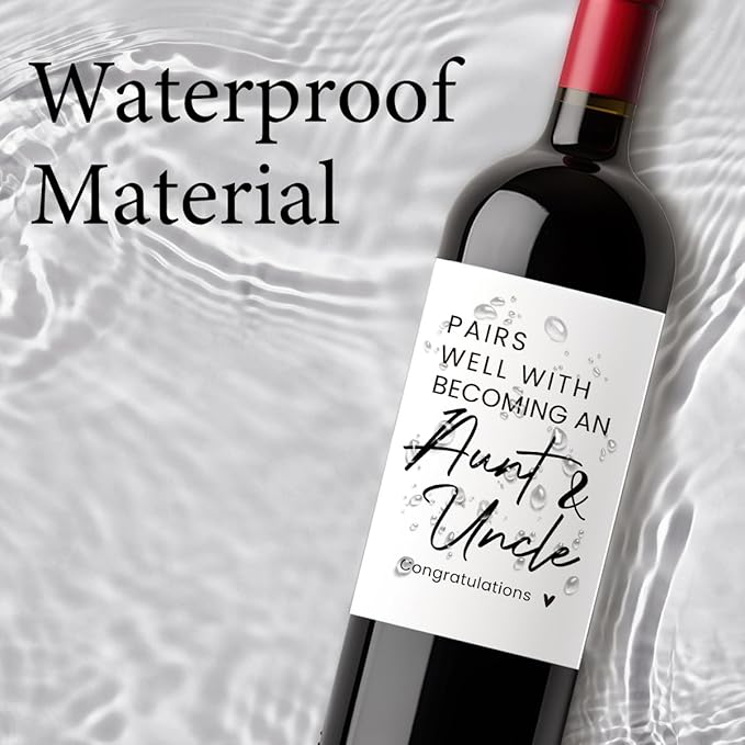 8 Pcs Pregnancy Baby Announcement Wine Labels, Funny Pregnancy Baby Announcement Gifts for Aunt And Uncle Wine Bottle Stickers Labels, Pairs Well With Becoming An Aunt And Uncle Wine Labels