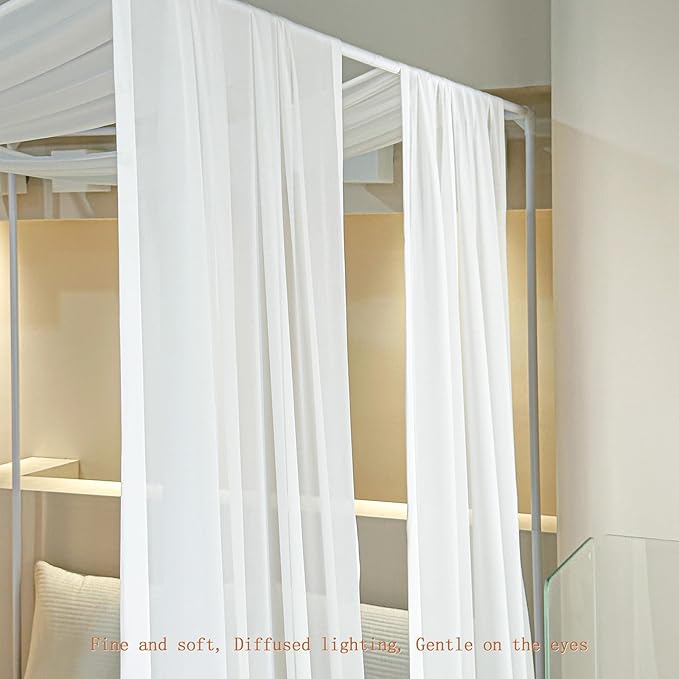 AIKASY White Bed Canopy Scarf for Full/Queen - Luxury Sheer Canopy Bed Curtains with Light - Suitable for Four-Poster Bed, Metal Bed Frame, Wood Bed Frame -2pic