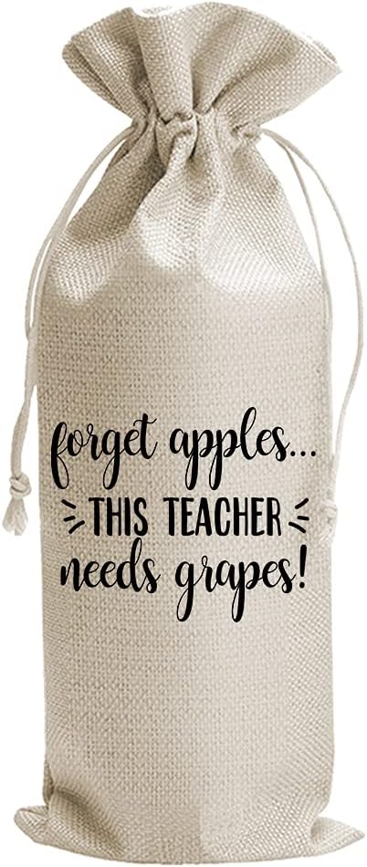 Teachers Teacher's Day Gifts Wine Bags, Teacher Appreciation Gifts for Women, Teacher Gifts from Student, Birthday Gifts for Teachers, Best Teacher Appreciation Day, Burlap Drawstring Wine Bag