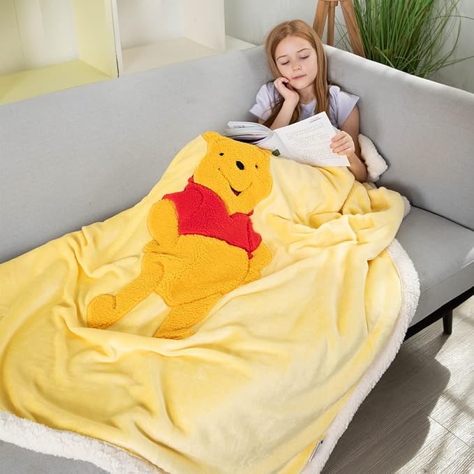 COSUSKET Kids Bear Throw Blanket, 3D Animal Embroidery Sherpa Blanket Girls Boys Gifts