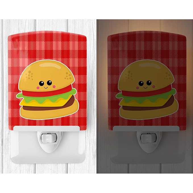 Caroline's Treasures BB7042CNL Hamburger Face Ceramic Night Light Compact, UL-Certified, Ideal for Bedroom, Bathroom, Nursery, Hallway, Kitchen, 6x4x3, Multicolor