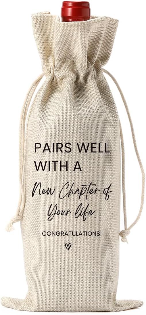 New Job Gifts Going Away Farewell Gifts for Friends Teachers Coworker Boss Women, New Beginning New Business Owner Gifts Wine Bottle Bag, Pairs Well With A New Chapter of Your Life Wine Bag