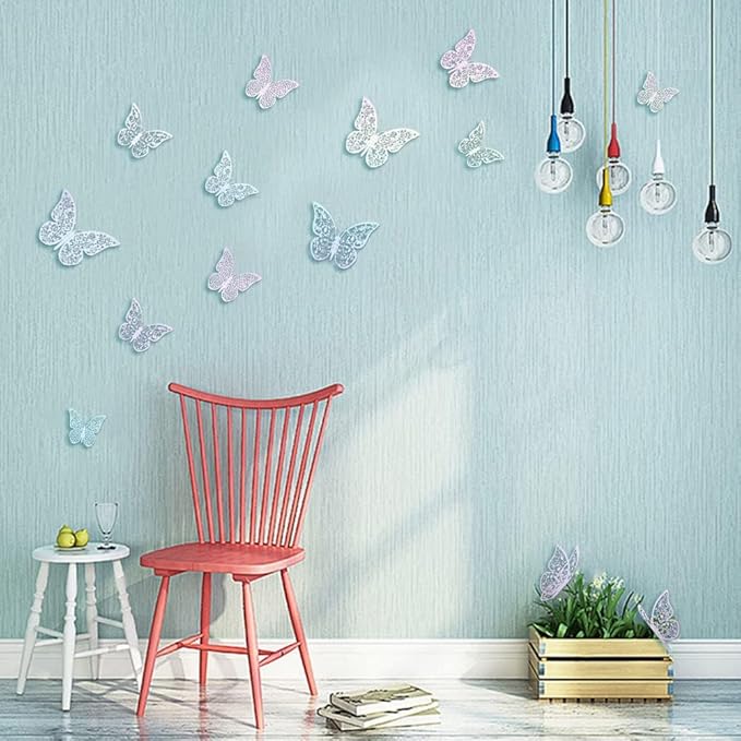 72Pcs 3D Butterfly Wall Decor 3 Sizes 3 Styles, Removable Butterfly Stickers Wall Decals, Butterfly Decorations Party Birthday Cake Decoration for Kids Nursery Wedding Bedroom Room(Colour)