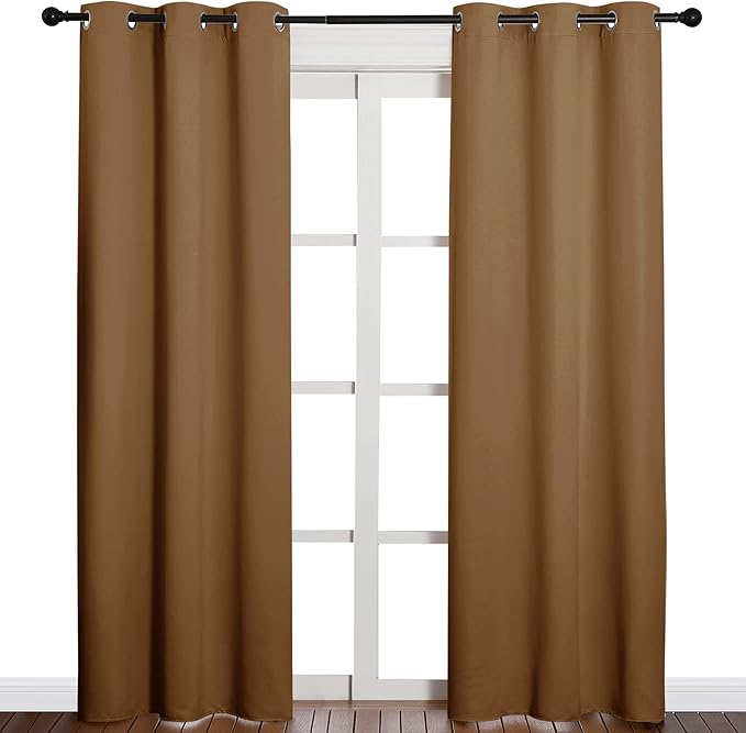 NICETOWN Sleek Blackout Curtains 84 inches Length for Windows, Noise Reducing and Block Draft Panels for Door Doorway Laundry Office Luxury Decor Theme (2 Panels, Gold Brown, W42 x L84 -Inch)