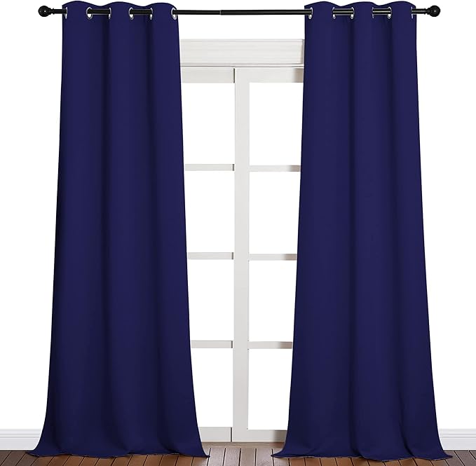 NICETOWN Window Drapes Long Curtains - Living Room Panels Grommet Top Window Treatment for Hall & Guest Room (Navy Blue, 42 inches Wide x 90 inches Long, 2 Pieces)