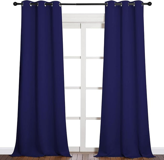 NICETOWN Window Drapes Long Curtains - Living Room Panels Grommet Top Window Treatment for Hall & Guest Room (Navy Blue, 42 inches Wide x 90 inches Long, 2 Pieces)
