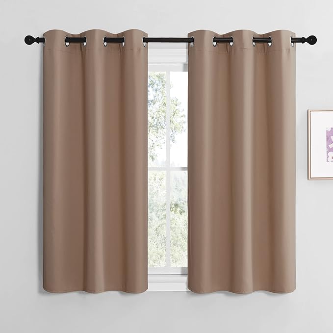 NICETOWN Small Window Kitchen Blackout Curtains, Thermal Insulated Solid Grommet Blackout Curtains/Drapes for Bedroom (Set of 2, 42 by 50 Inch, Cappuccino)