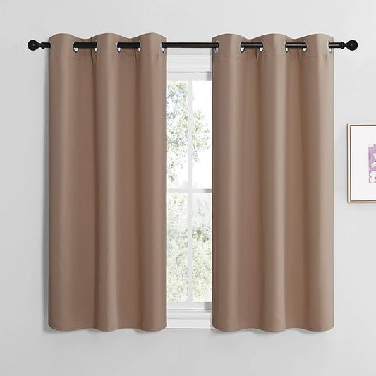 NICETOWN Cappuccino Small Window Kitchen Blackout Curtains, Thermal Insulated Solid Grommet Blackout Short Drapes for Bedroom (Set of 2, 42 by 48 Inch)