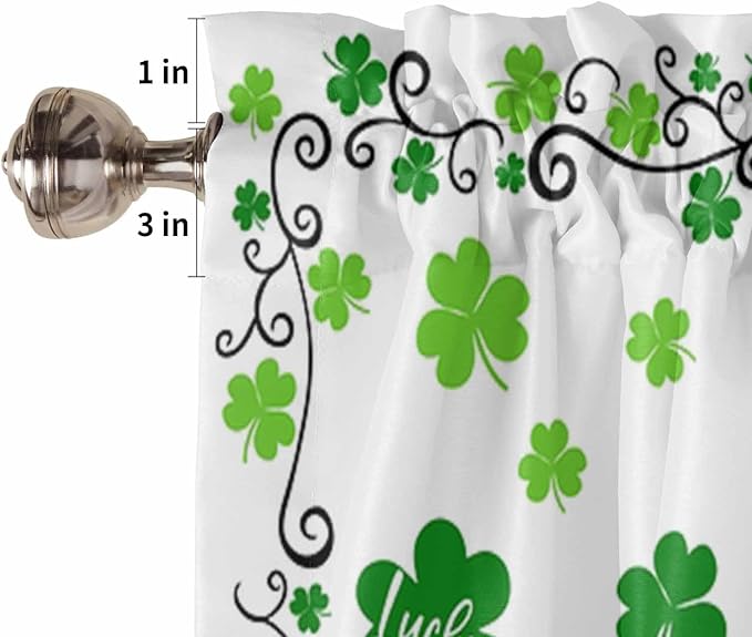 St. Patrick's Day Kitchen Curtains and Valances Set, Green Shamrock Irish Clover Window Tiers Seasonal Spring Holiday Half/Short Curtains for Small Windows Cafe /Living Room/ Bedroom 54x24 in