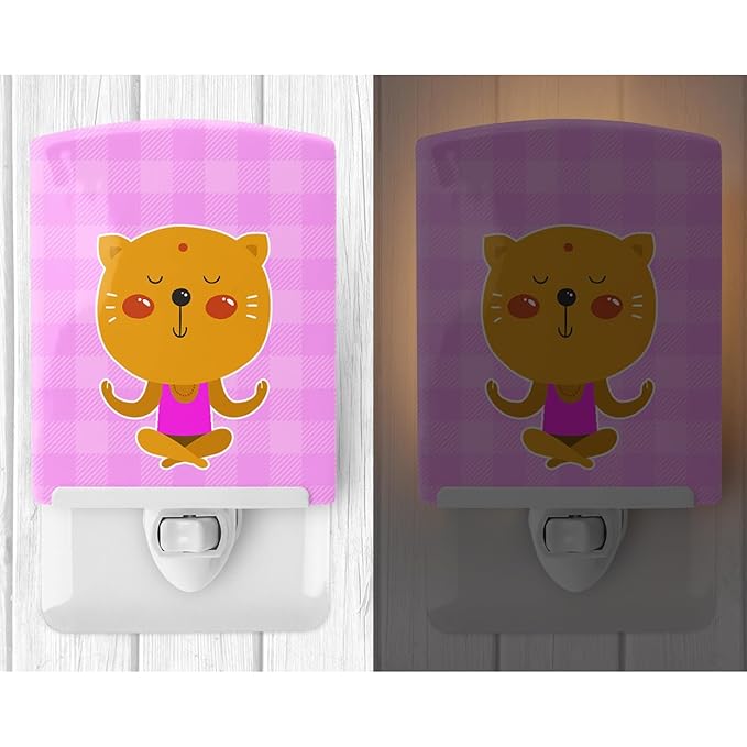 Caroline's Treasures BB6728CNL Yoga Cat Ceramic Night Light Compact, UL-Certified, Ideal for Bedroom, Bathroom, Nursery, Hallway, Kitchen, 6x4x3, Multicolor