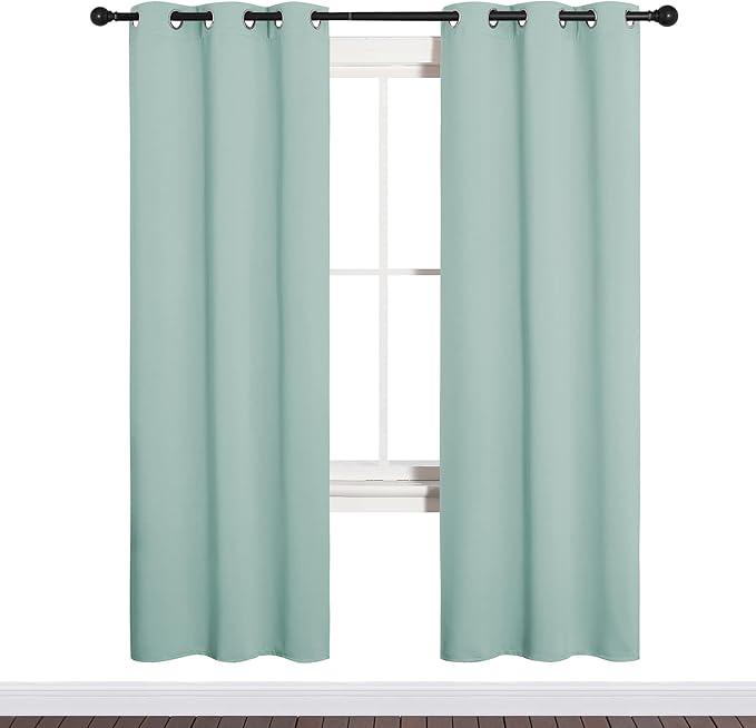 NICETOWN Bedroom Curtain Panels Blackout Draperies, Thermal Insulated Solid Grommet Blackout Curtains/Drapes (Aqua, One Pair, 34 by 72-inch)