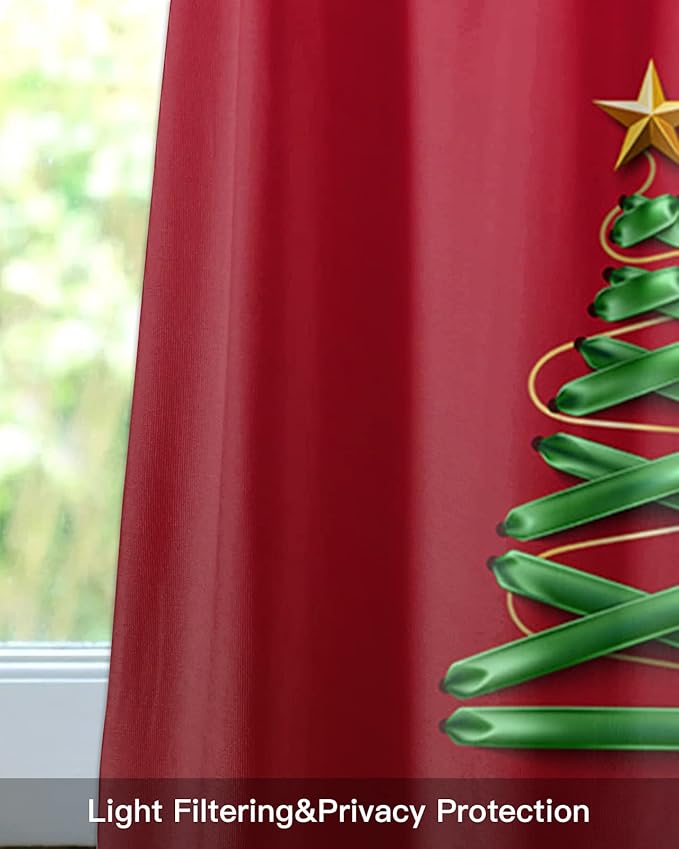 Vandarllin Merry Christmas Kitchen Curtains Valances for Windows Christmas Tree Rod Pocket Window Treatment for Kitchen/Living Room/Bedroom/Bathroom,42" X 12" -1 Panel, Winter Holidays