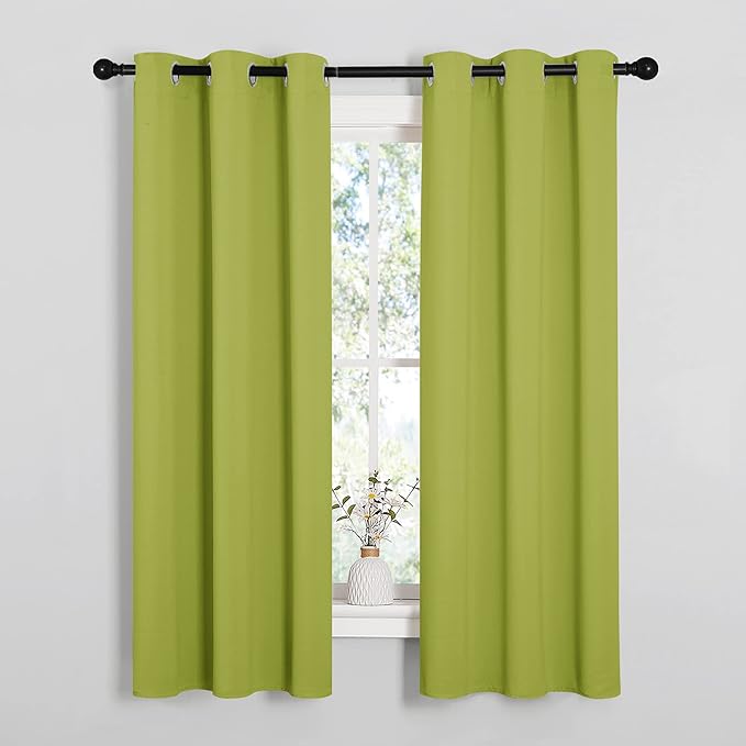 NICETOWN Blackout Curtain Panels for Living Room, Thermal Insulated Solid Grommet Top Blackout Draperies/Drapes for Christmas Window (1 Pair, 34 x 63 inches in Fresh Green)
