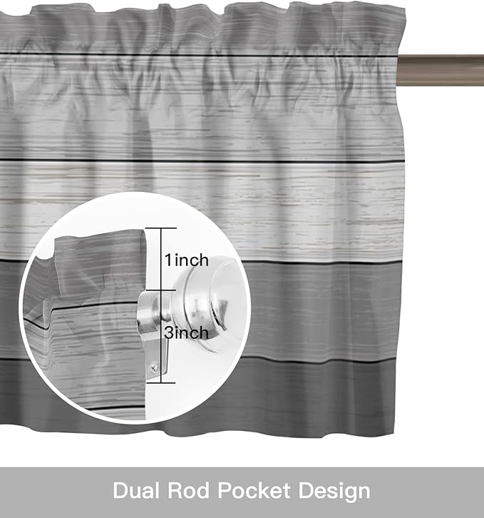 Vandarllin Farmhouse Kitchen Curtains Valances for Windows, Grey Kitchen Curtains Valances for Windows Rod Pocket Country Window Treatment for Kitchen/Living Room/Bedroom/Bathroom,42" X 18" -1 Panel,
