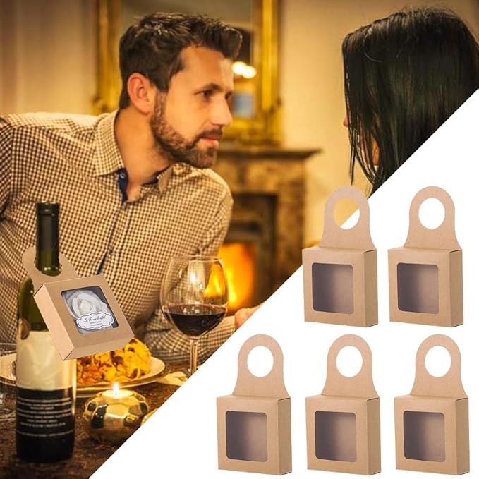 HomeSoGood 20Pcs Kraft Paper Wine Bottle Box with Window Hanging Foldable Gift Boxes for Gifts Candy Holds Wine Bottles Decoration