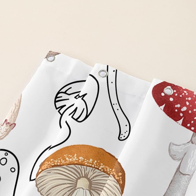 AILONEN Cartoon Mushroom Shower Curtain,Modern Shabby Chic Plants Fungus Themed Waterproof Bath Curtain,Minimalist Curtain for Bathroom Decor, 48" W x 72" H